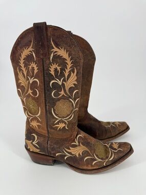 Shyanne Floral Embroidered Leather Western Boots Size 8